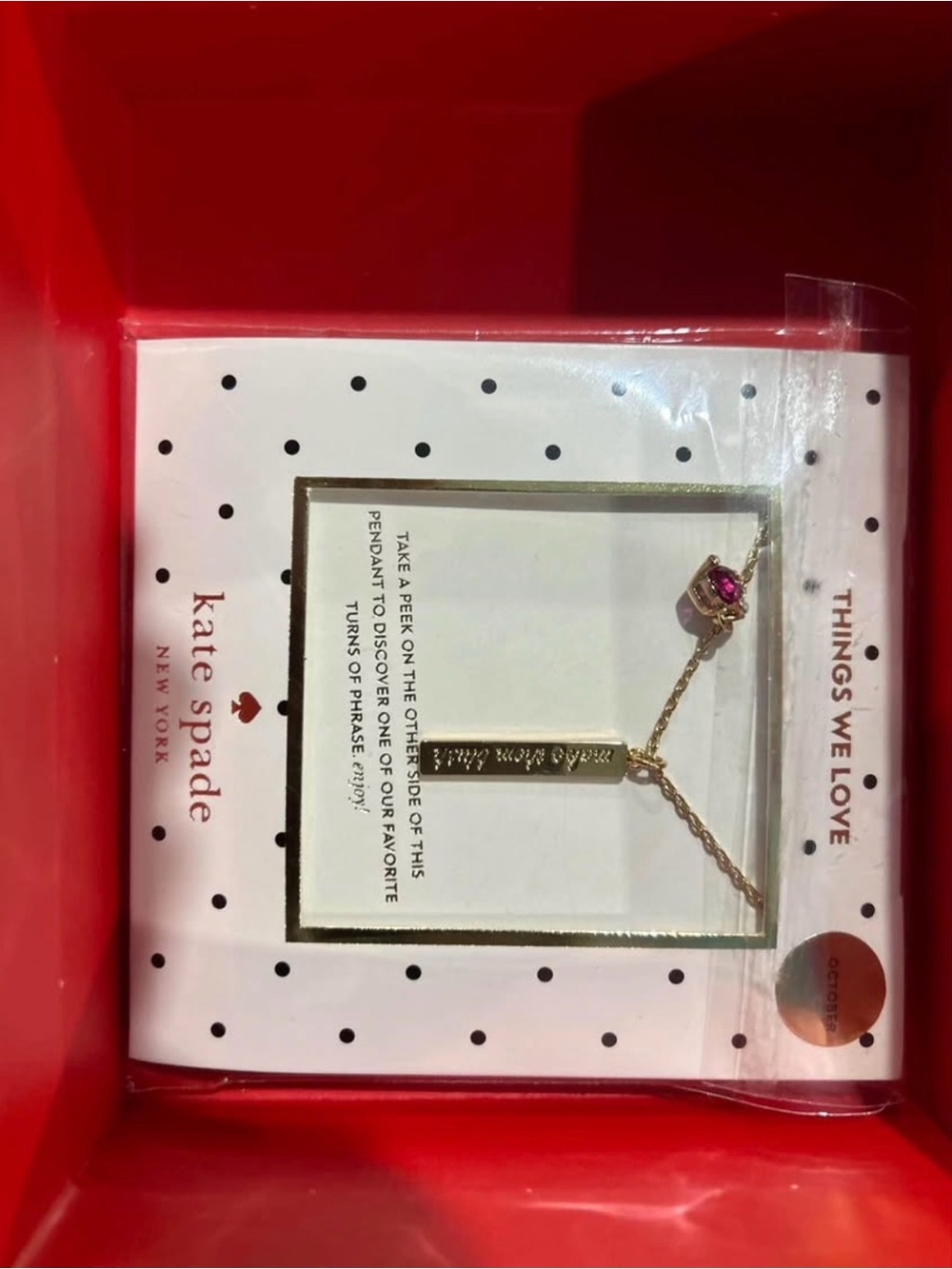 kate spade Gold Bar Necklace with Pink Gem Accent